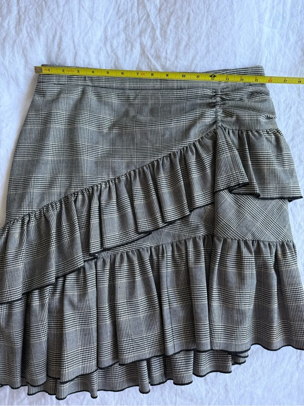 Club Monaco Gray Plaid Asymmetrical Ruffle Mini Skirt